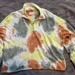 Lou & Grey women’s Tie-Dye Zip Up Sweater - Yellow, Gray, Brown